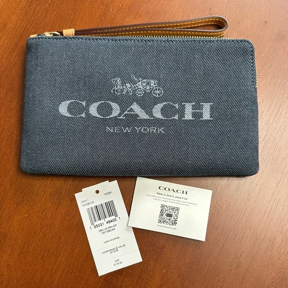 Coach Large Denim Wristlet - Picture 4 of 5
